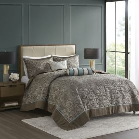 5 Piece Jacquard Bedspread Set with Throw Pillows (Color: as Pic)