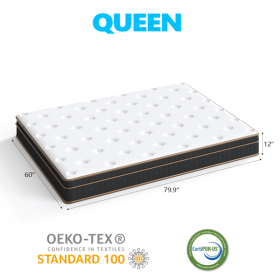 12 Inch Full Mattress, Innerspring Mattress with Black Gold Trim & White Cover - Medium Firm Support, Cooling Breathable Design for Bedroom (default: default title)